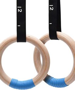 PACEARTH Gymnastics Rings Wooden Olympic Rings, Long Straps with Scale Non-Slip Gym Rings for Home Gym Full Body Workout