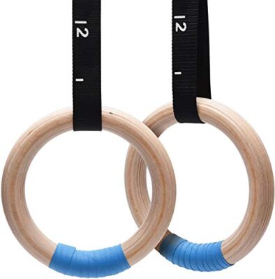 PACEARTH Gymnastics Rings Wooden Olympic Rings, Long Straps with Scale Non-Slip Gym Rings for Home Gym Full Body Workout