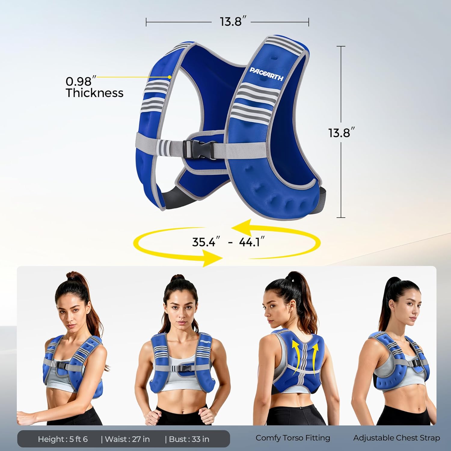 Pacearth Weighted Vest with Arm Strap Phone Pouch and Reflective Stripe Blue - Image 6