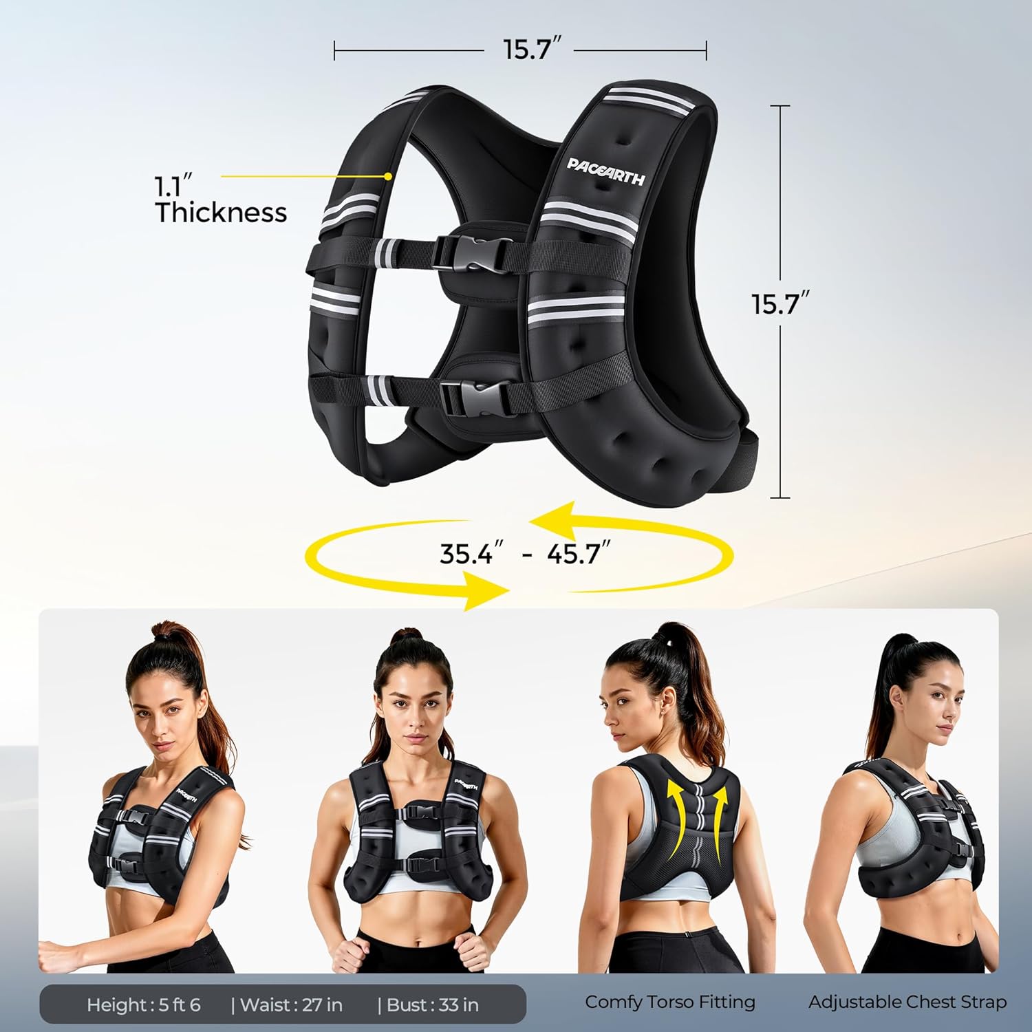 Pacearth Weighted Vest with Arm Strap Phone Pouch and Reflective Stripe 6lbs-30lbs - Image 4