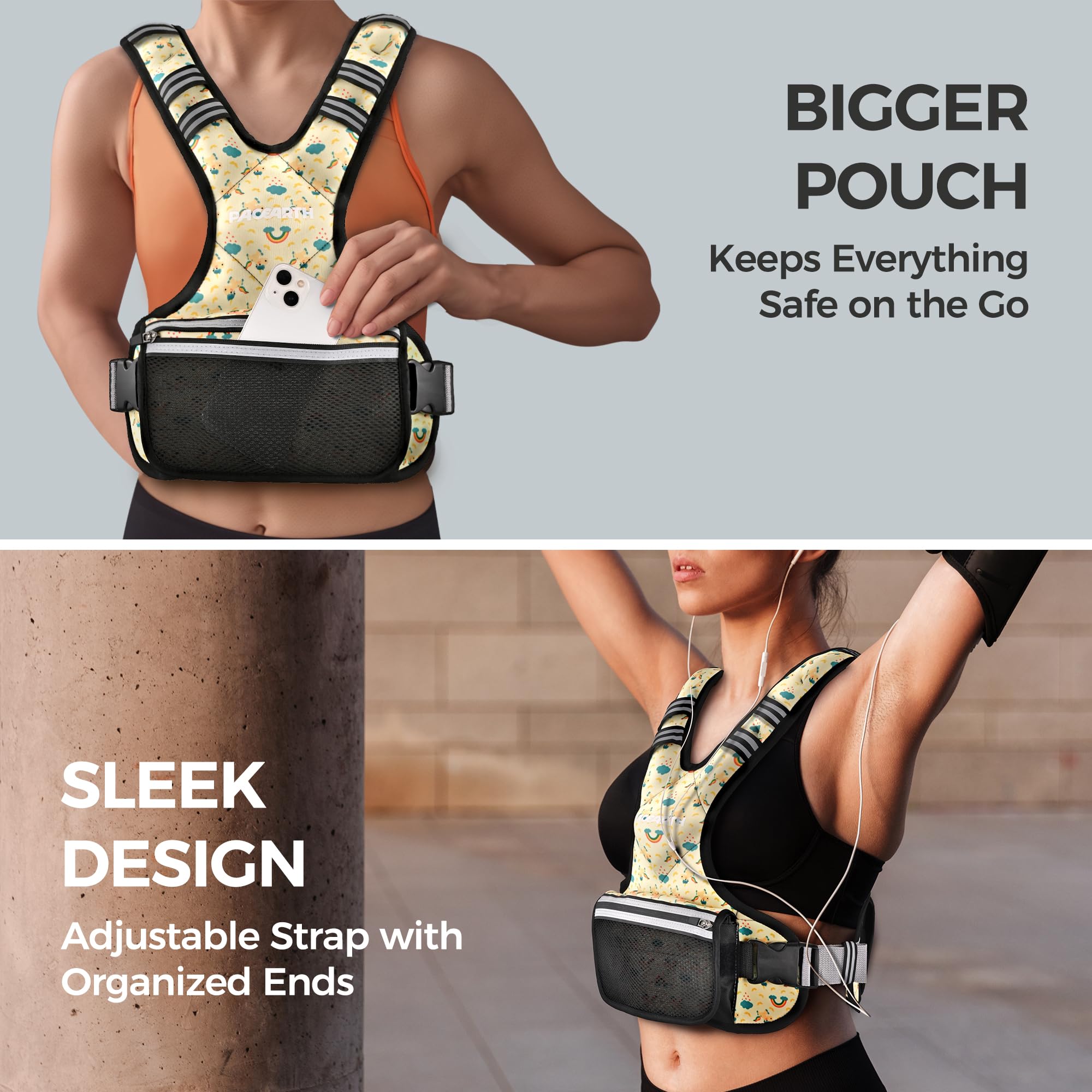 PACEARTH Adjustable Weight Vest 4-10lbs / 11-20lbs Patterned Yellow - Image 6