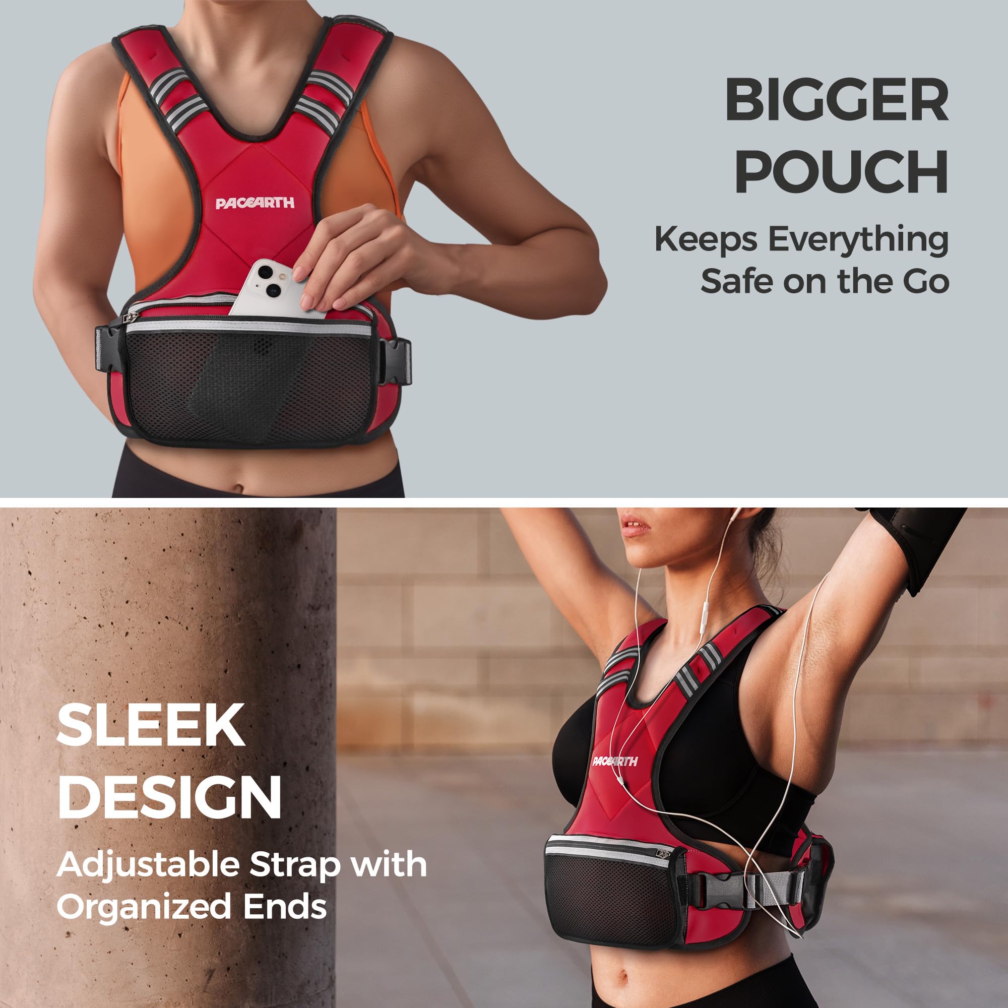 PACEARTH Adjustable Weight Vest 4-10lbs / 11-20lbs Red - Image 6